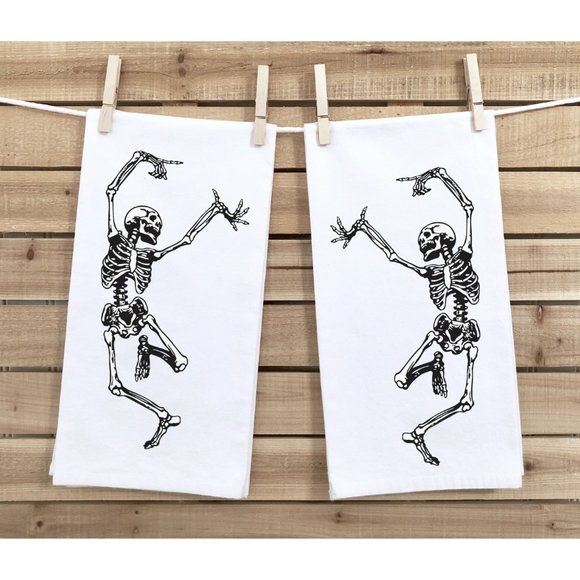 Tea Towels, Set of 2, Dancing Skeletons, Halloween - Picture 2 of 3